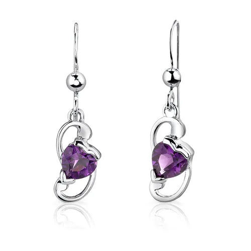 Amethyst Sweetheart Earrings Pendant Necklace Sterling Silver Jewelry Set