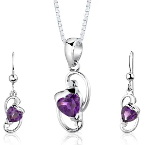 Amethyst Sweetheart Earrings Pendant Necklace Sterling Silver Jewelry Set