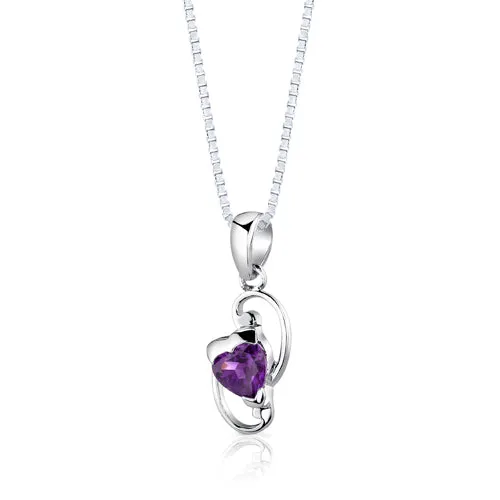 Amethyst Sweetheart Earrings Pendant Necklace Sterling Silver Jewelry Set