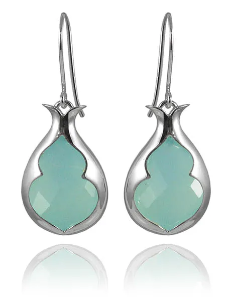 Arabesque Stone Lantern Earrings Aqua Chalcedony