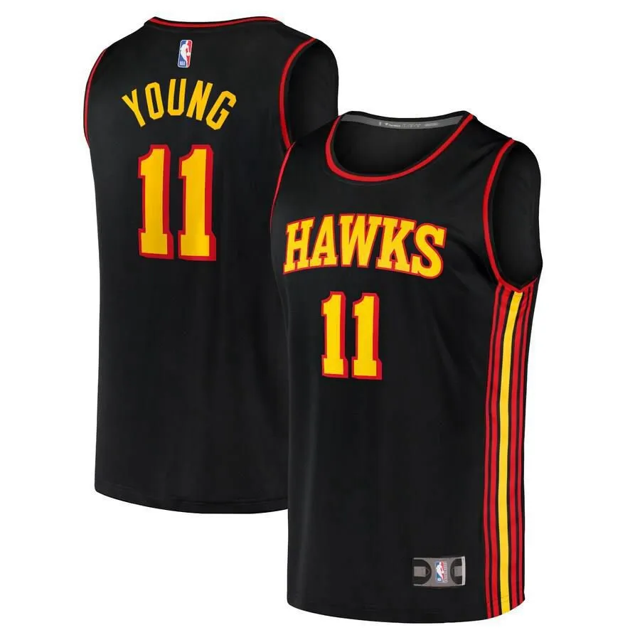 Atlanta Hawks Trae Young Fanatics Branded Replica 2020-21 Fast Break Icon Jersey Mens - Black | Ireland P2143V4