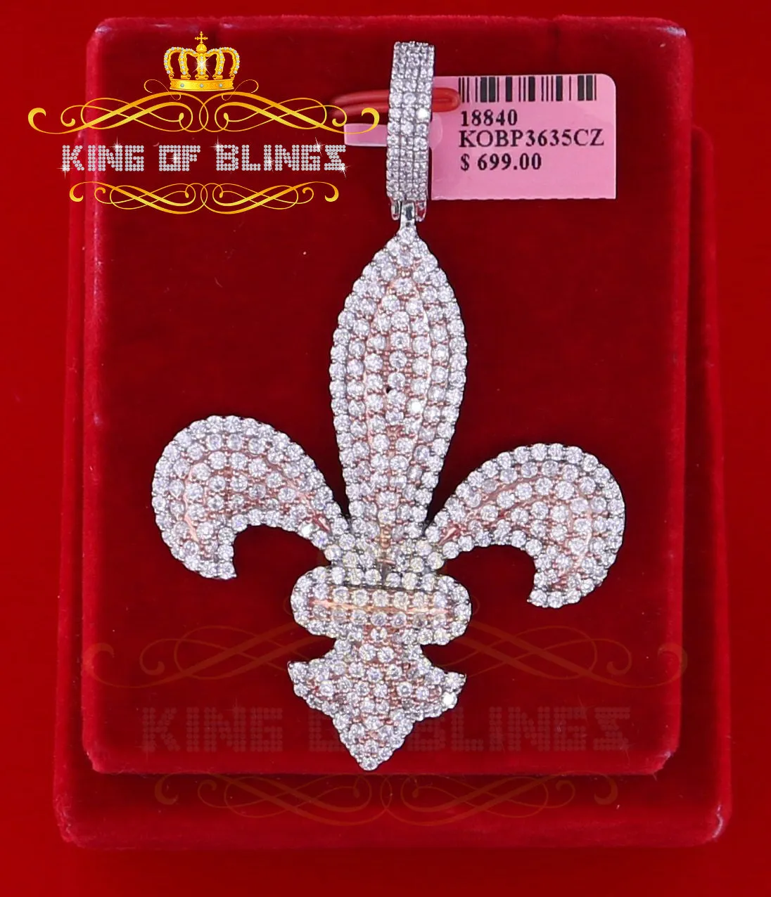 Beautiful 925 Sterling Silver Fleur de Lis White Pendant 16.56ct Cubic Zirconia