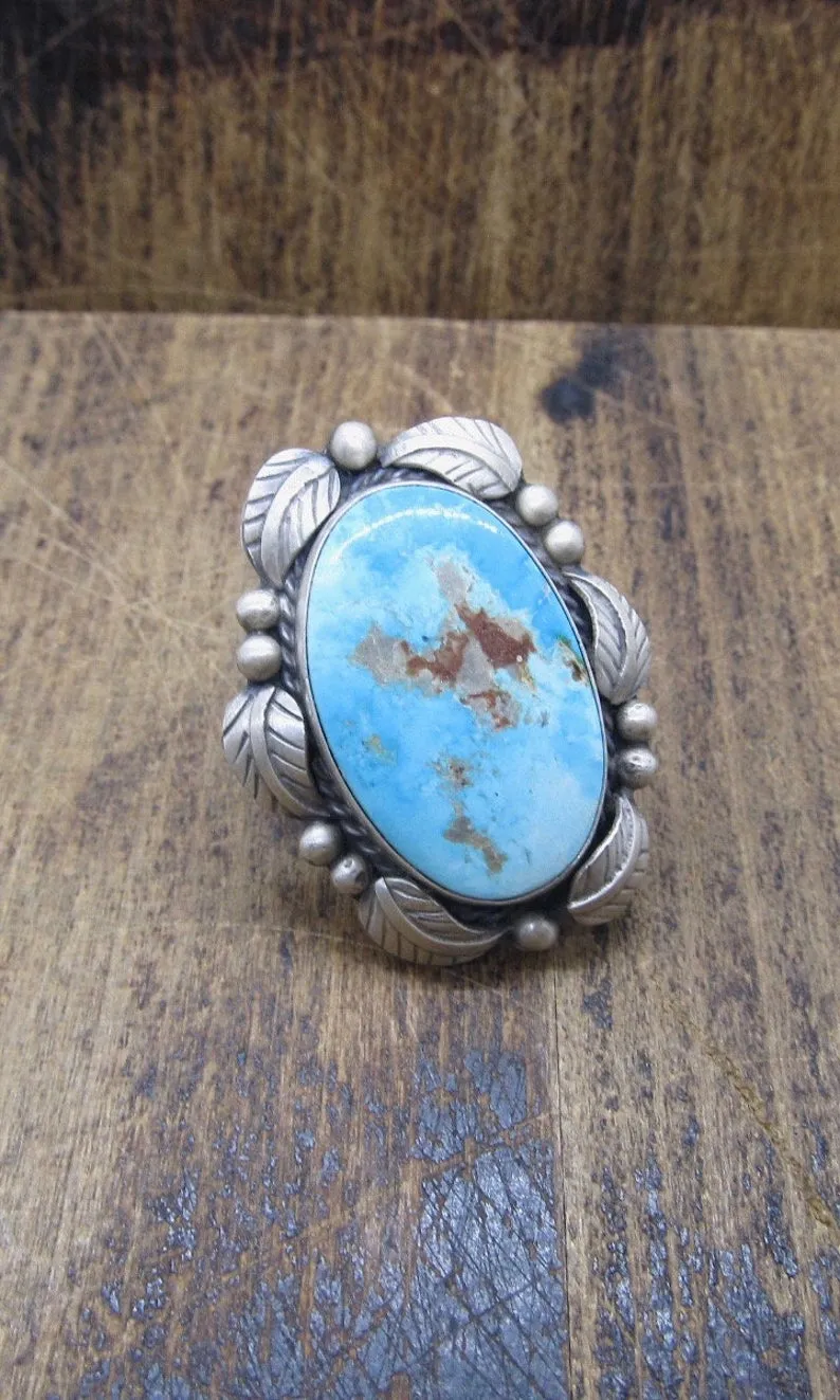 BETTA LEE Large Navajo Royston Turquoise and Silver Ring