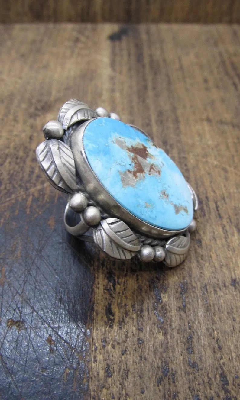 BETTA LEE Large Navajo Royston Turquoise and Silver Ring