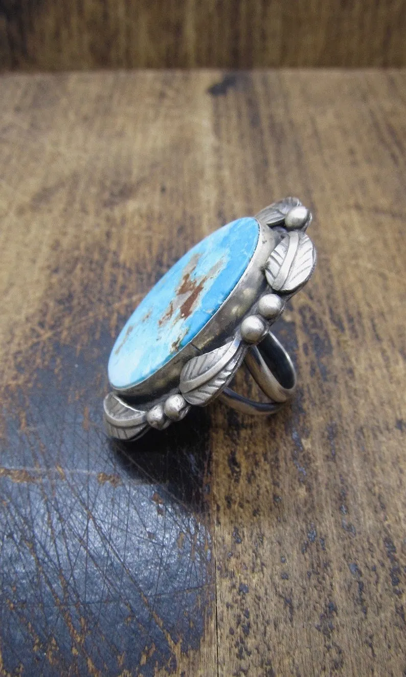 BETTA LEE Large Navajo Royston Turquoise and Silver Ring