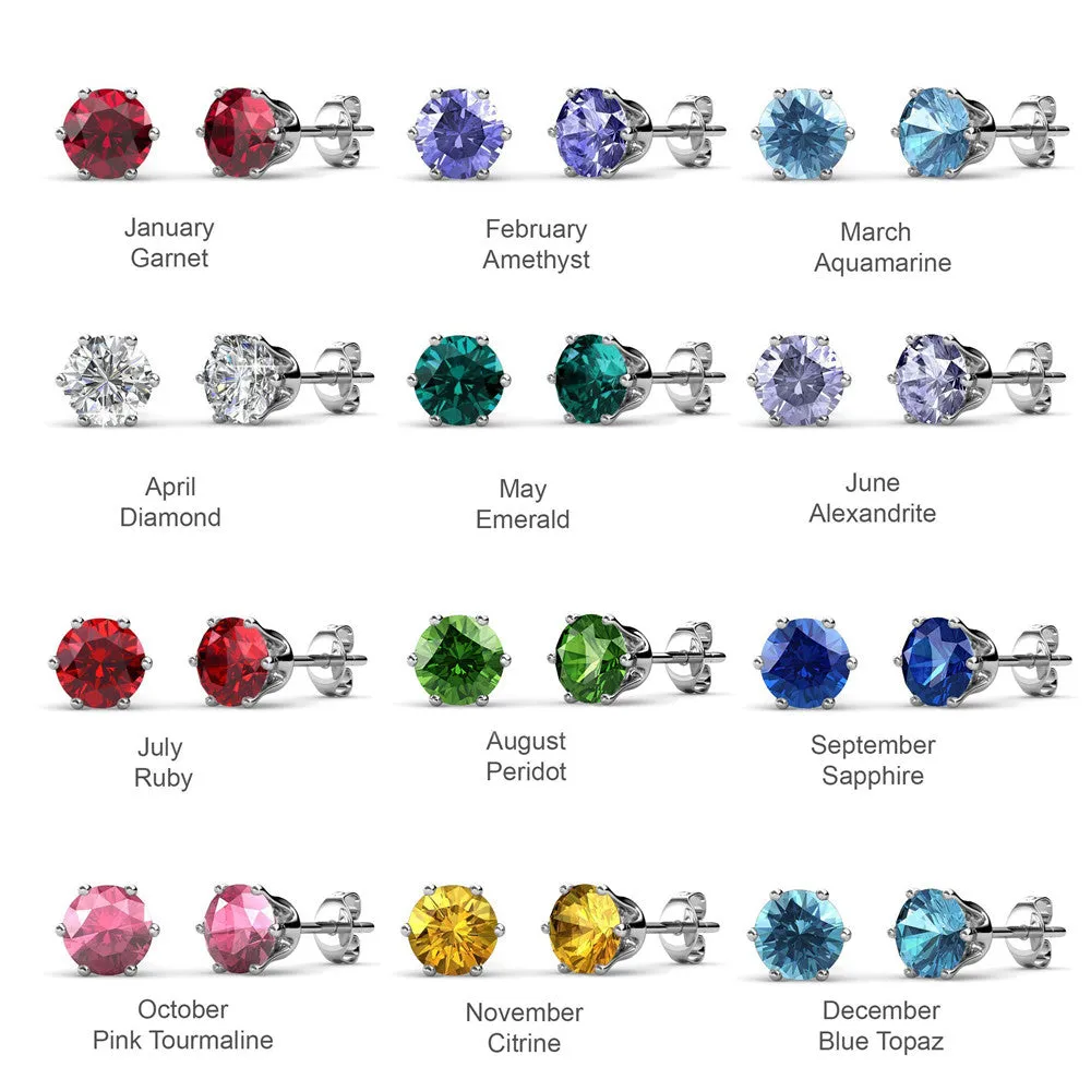 Birthstone Earrings, 18k White Gold Plated Stud Earrings with 1CT Crystals