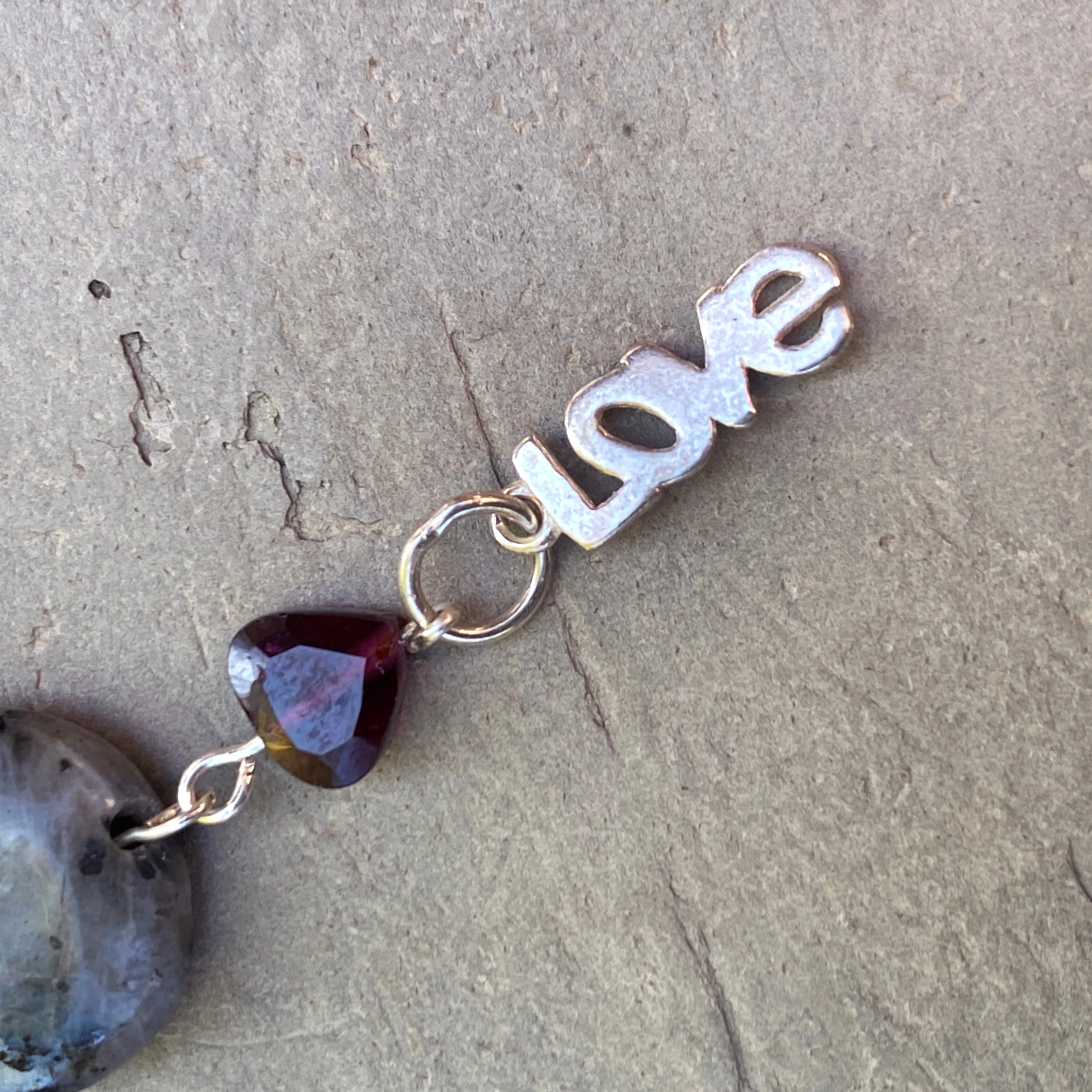 Black Labradorite, Garnet Gemetone Hearts, Sterling Silver Drop Earrings