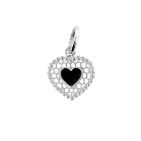 Black Lace Heart Pendant, White Gold