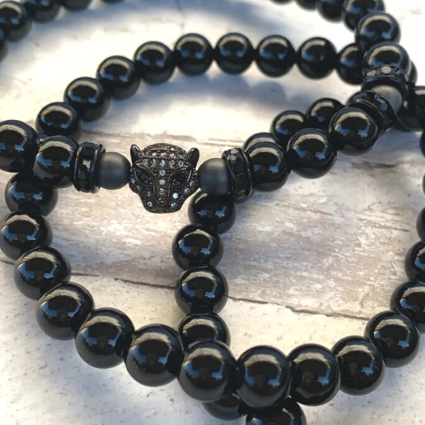 Black Panther Pave Mens Gemstone Bracelet