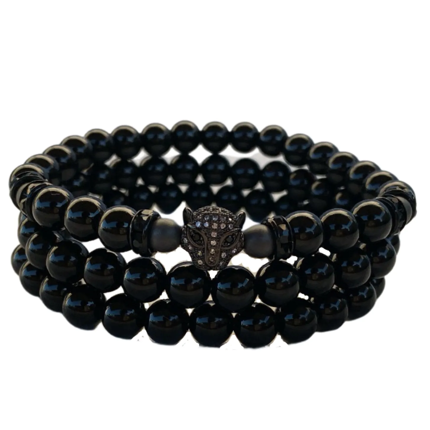 Black Panther Pave Mens Gemstone Bracelet