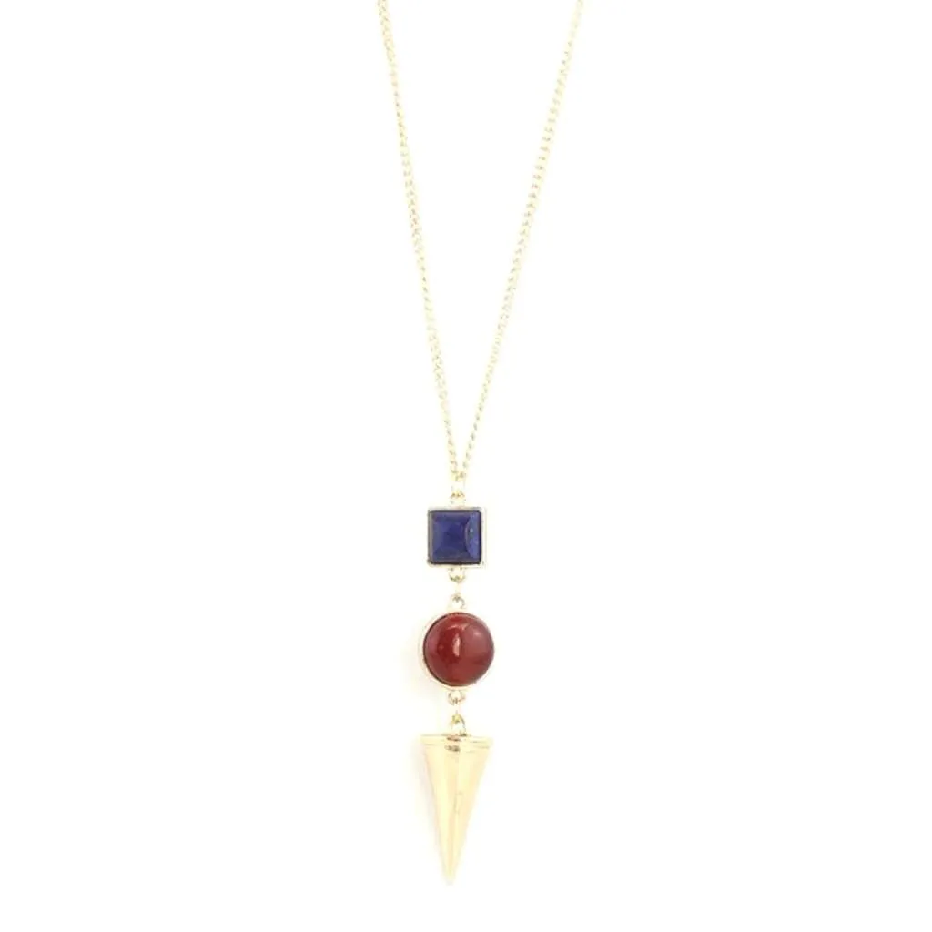 Blue, Red and Gold Cone Pendant Necklace