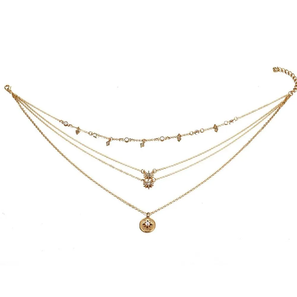 Bohemian Multilayer Stars & Pearl Drop Pendant Necklace