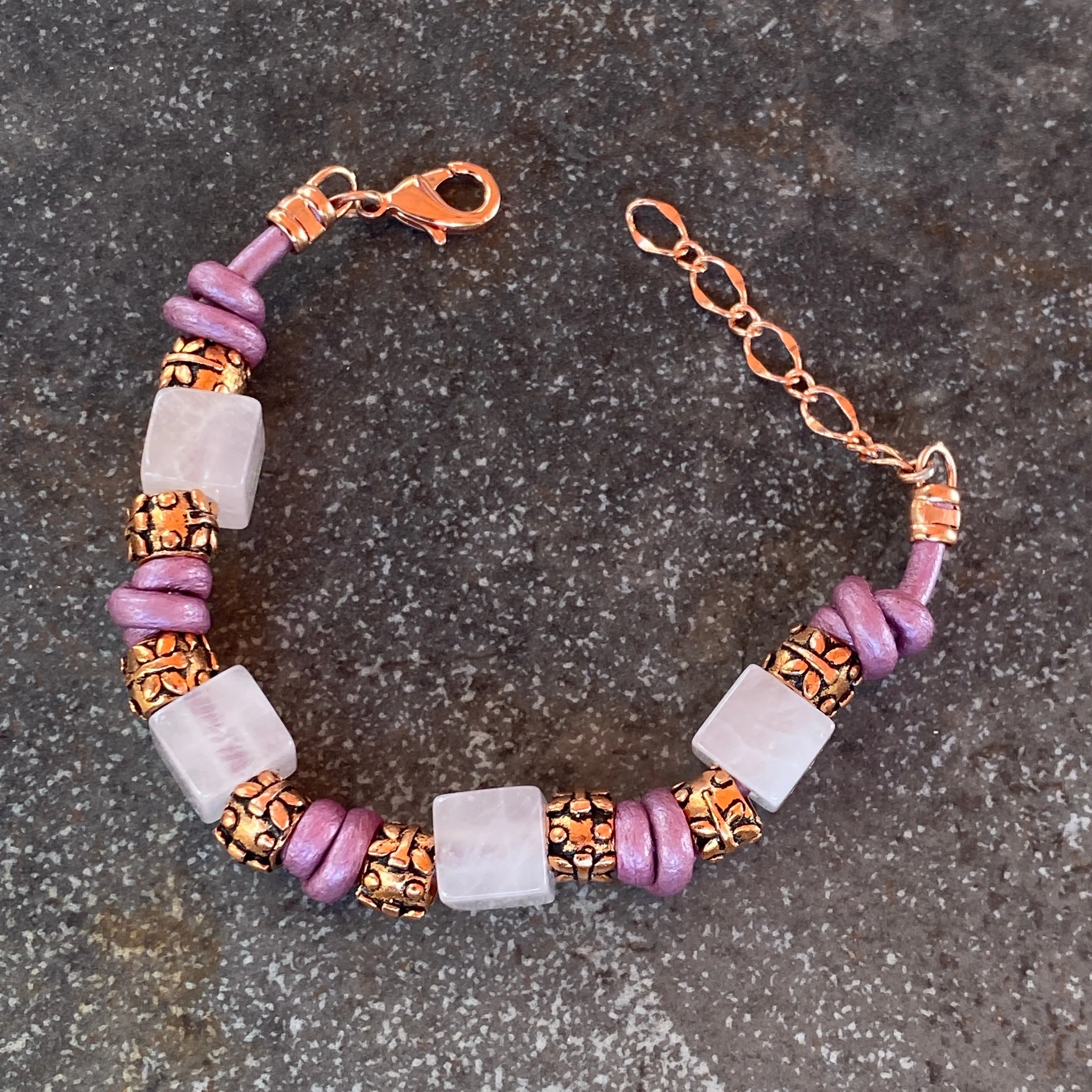 BoHo Bali Gemstone and Leather with copper Clasp Bracelets