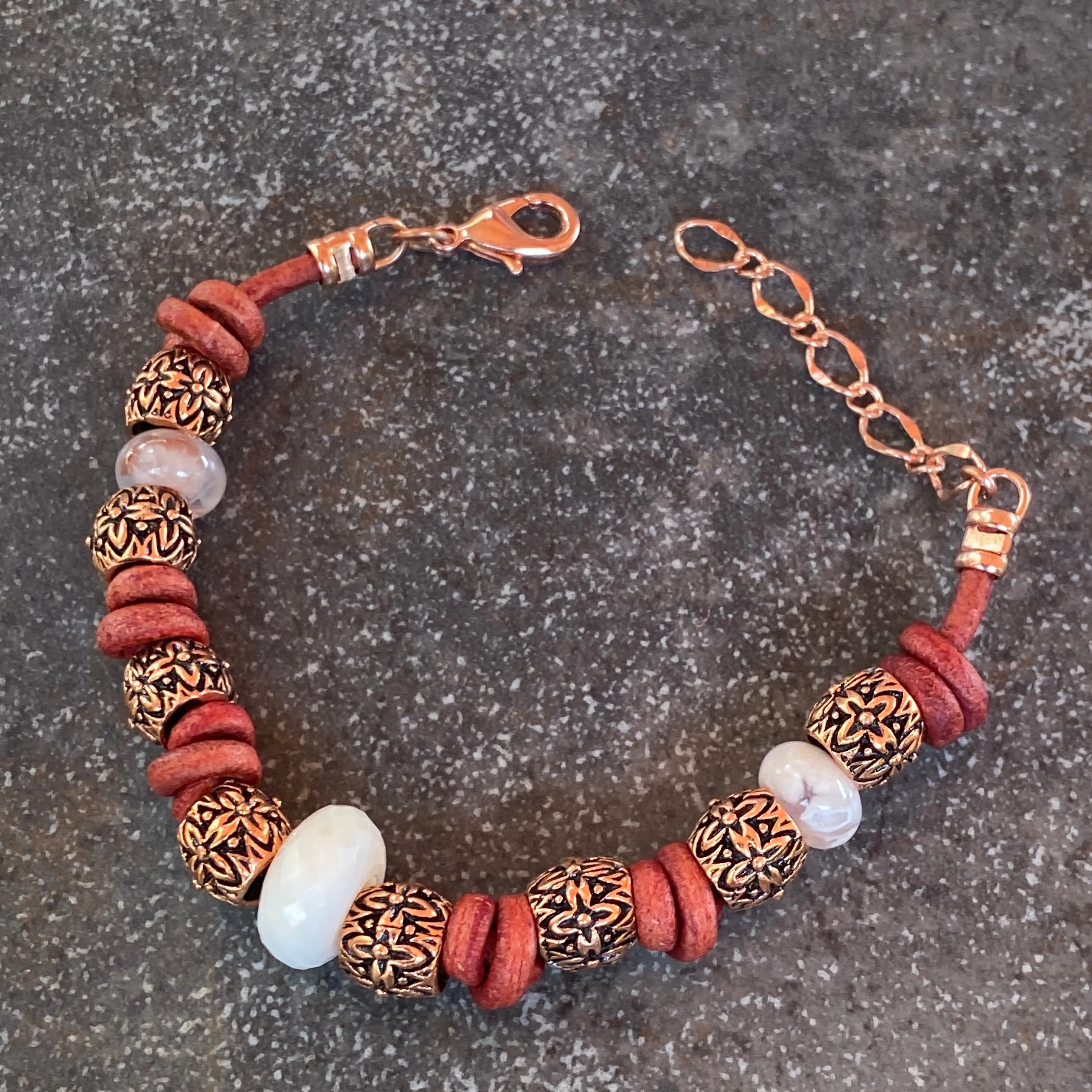 BoHo Bali Gemstone and Leather with copper Clasp Bracelets