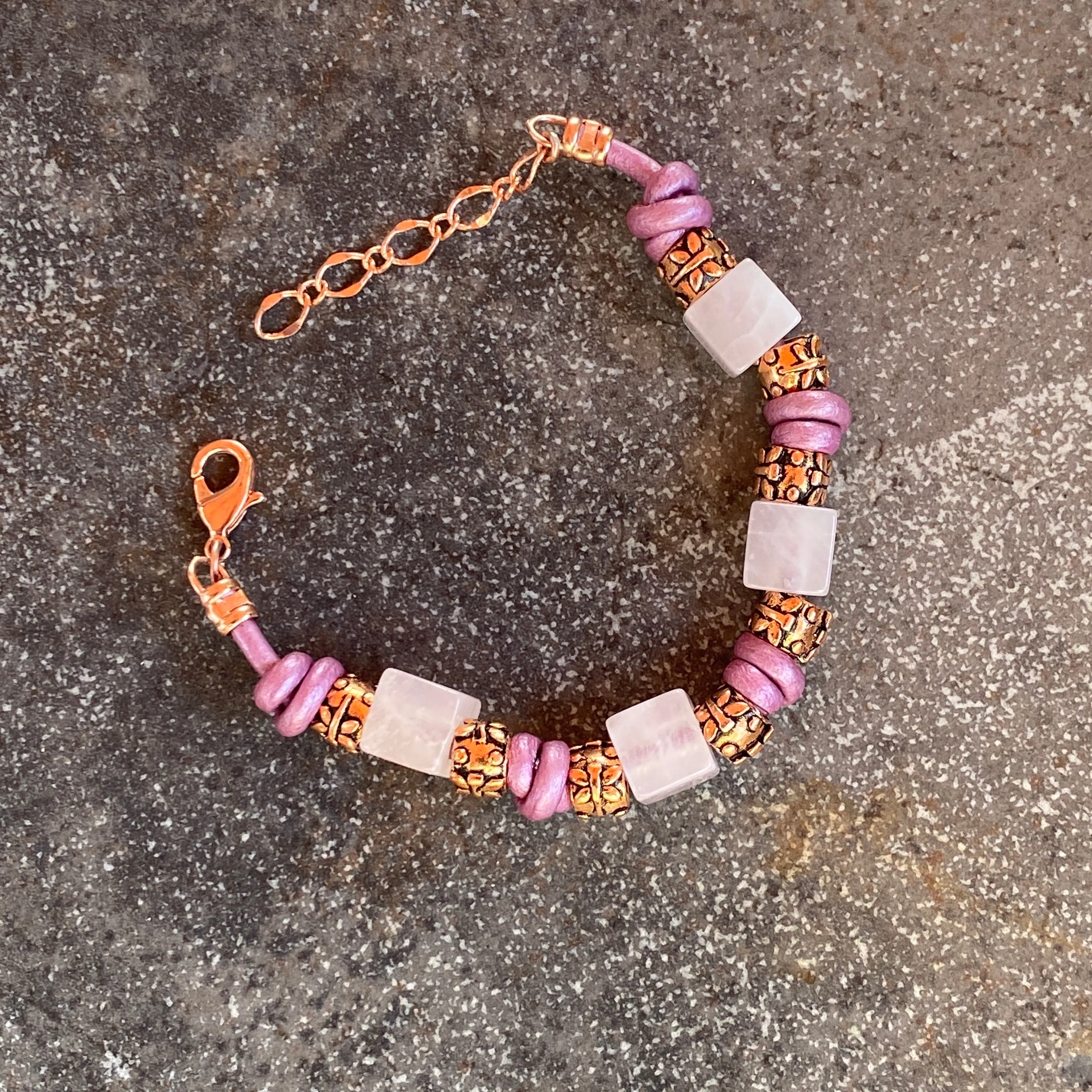 BoHo Bali Gemstone and Leather with copper Clasp Bracelets