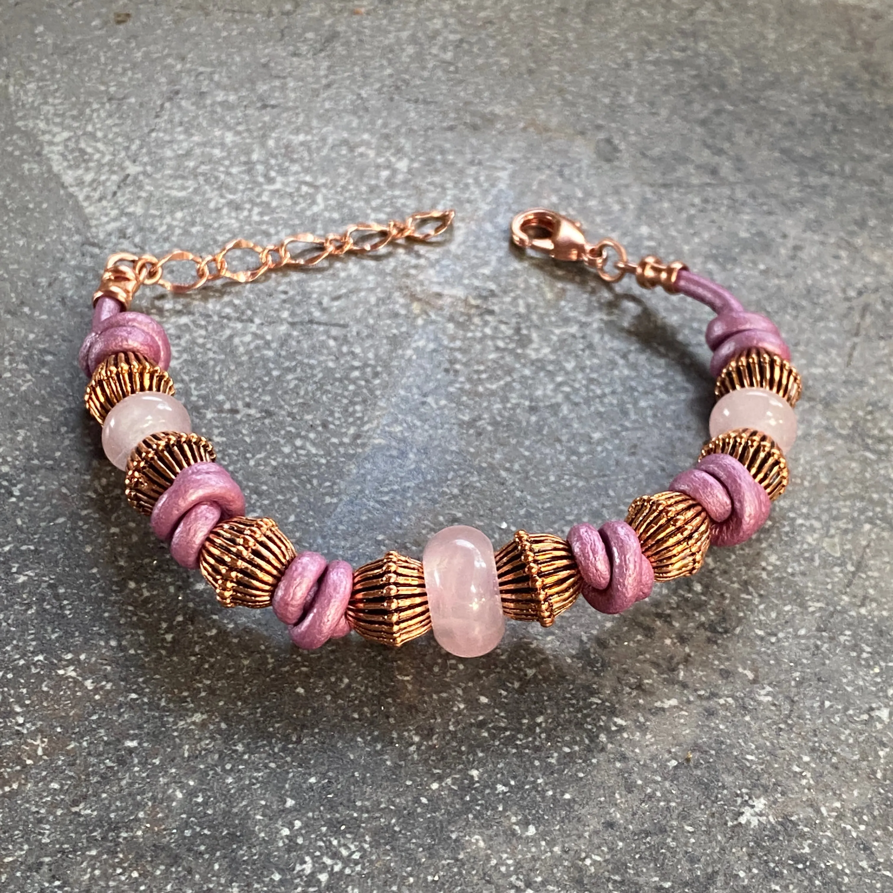 BoHo Bali Gemstone and Leather with copper Clasp Bracelets