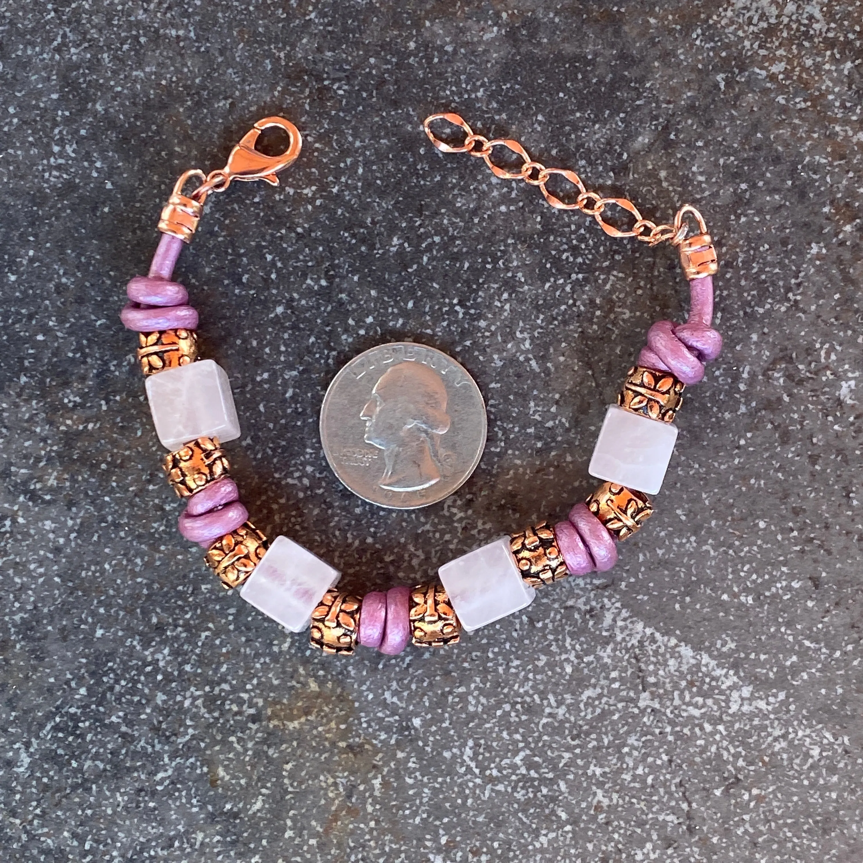 BoHo Bali Gemstone and Leather with copper Clasp Bracelets