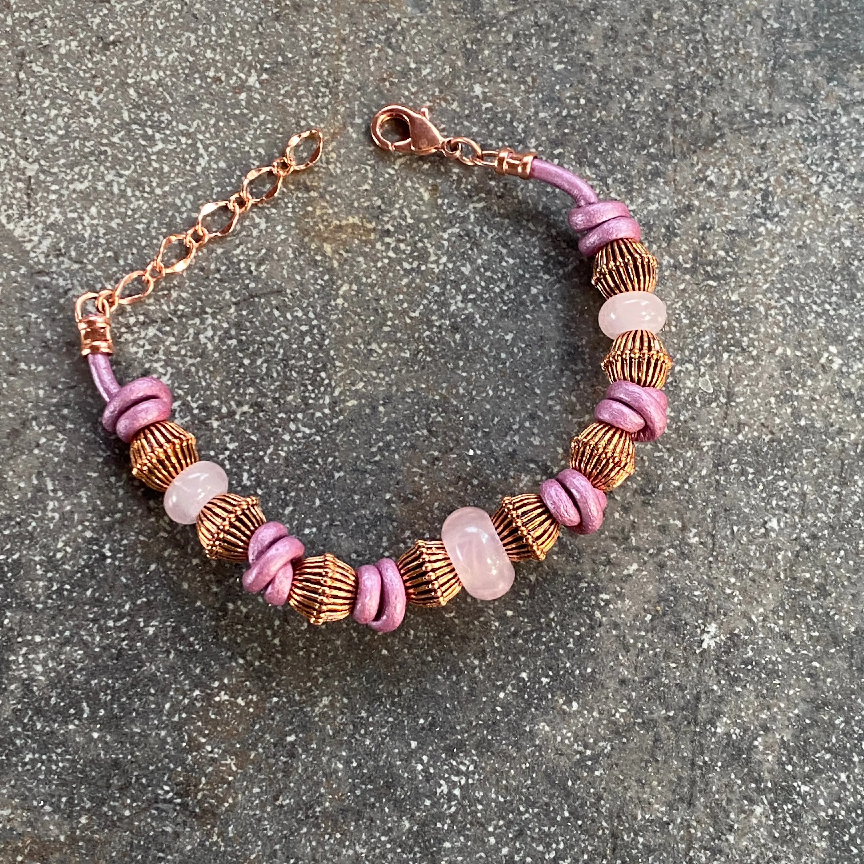 BoHo Bali Gemstone and Leather with copper Clasp Bracelets