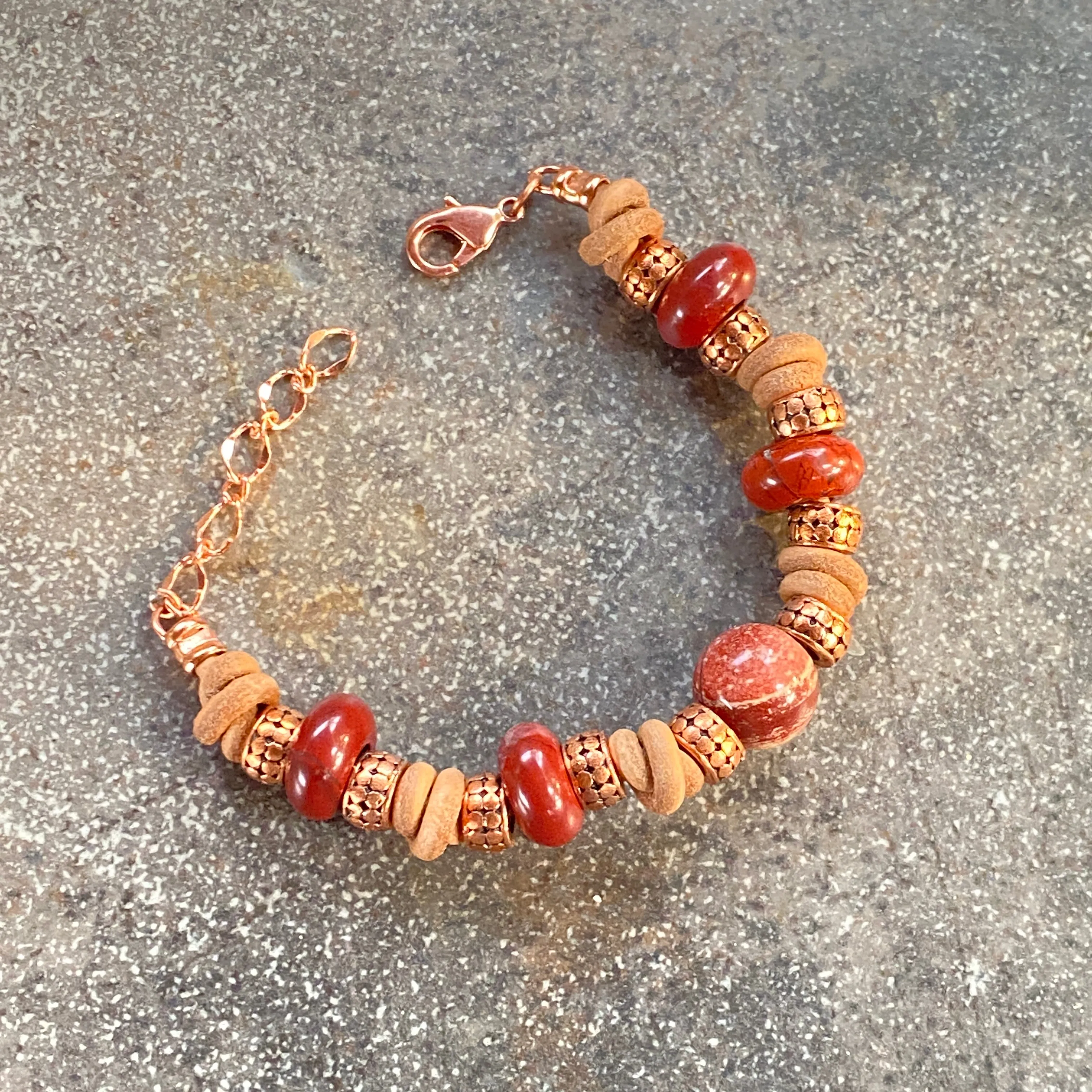 BoHo Bali Gemstone and Leather with copper Clasp Bracelets