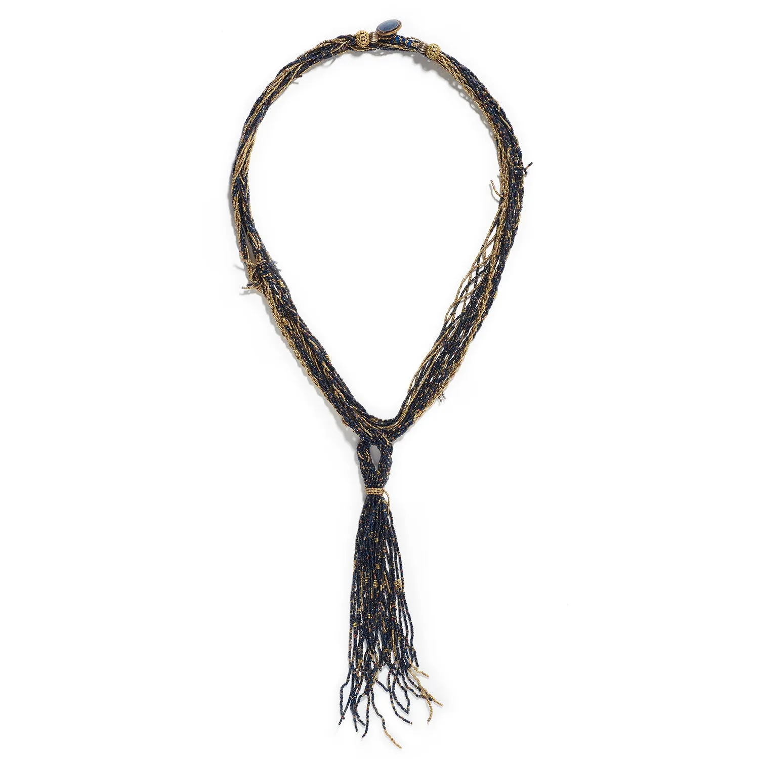 Braided & Twisted Blue Tassel Necklace