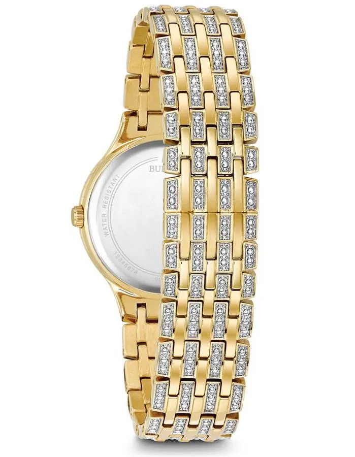 Bulova Womens Swarovski Crystal Watch - Gold-Tone - Bracelet - MOP Dial - 30m