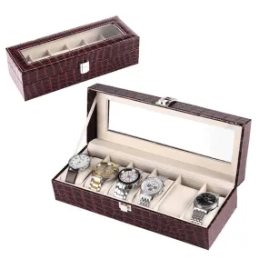 Burgundy Striped Leather Watch and Jewelry Display Storage Box