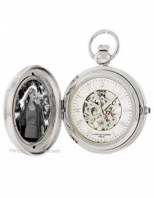 Charles-Hubert Mechanical Memento Pocket Watch - Skeleton Dial - Chrome Finish