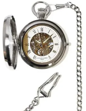 Charles-Hubert Mechanical Memento Pocket Watch - Skeleton Dial - Chrome Finish