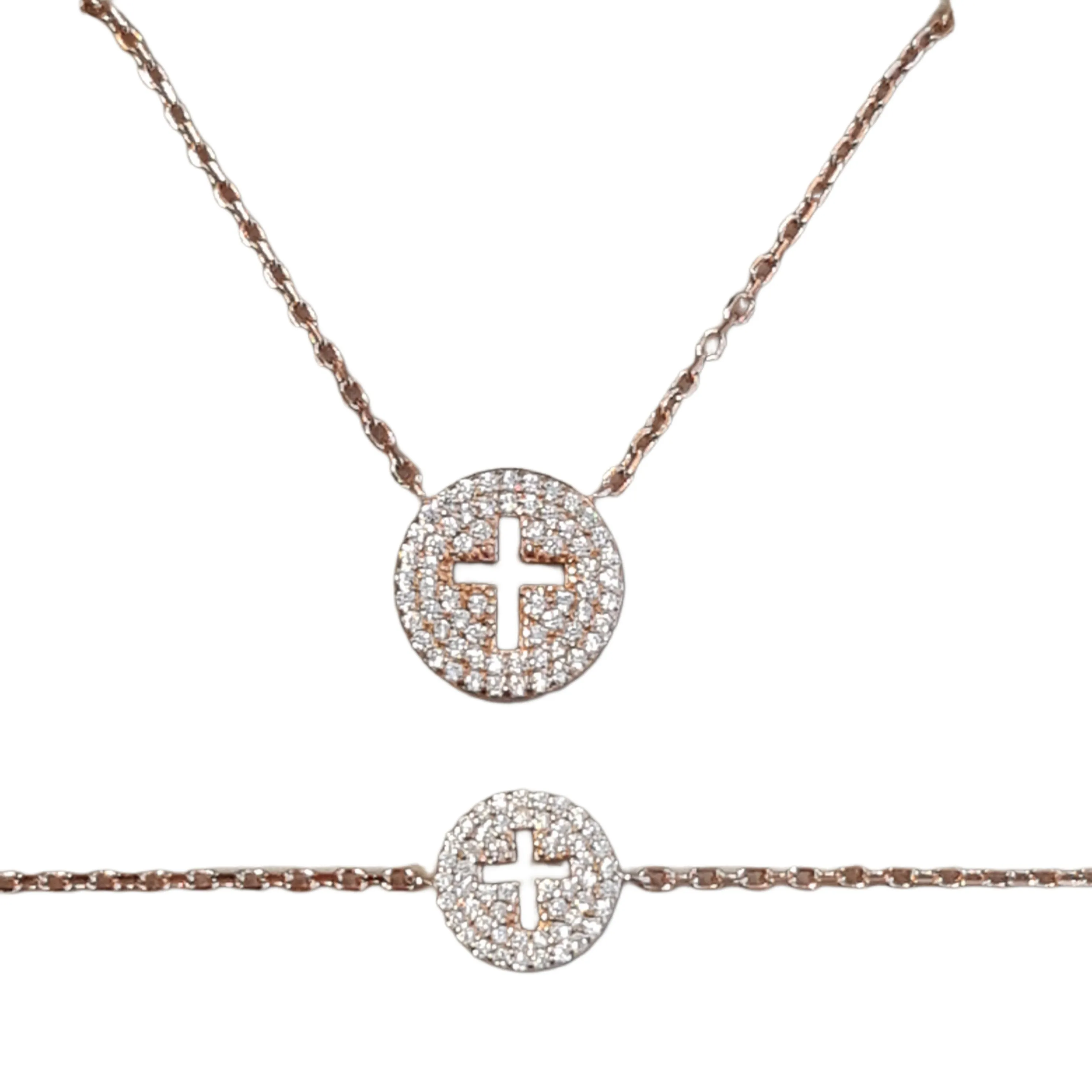 Chrystalla Cross necklace bracelet Rose Gold