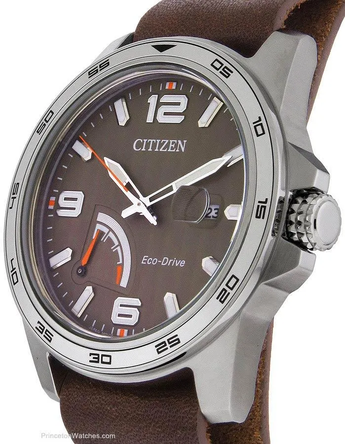 Citizen Eco-Drive Mens Sport Watch - Stainless - Brown Leather Strap - Date