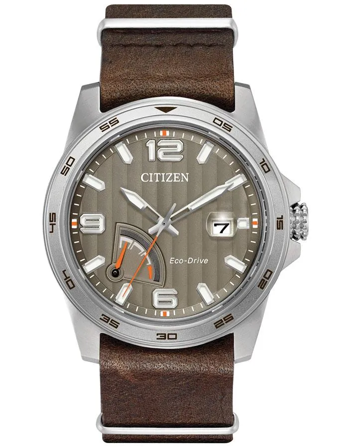 Citizen Eco-Drive Mens Sport Watch - Stainless - Brown Leather Strap - Date