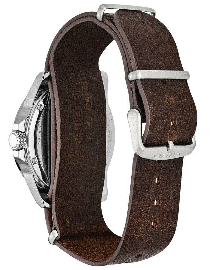 Citizen Eco-Drive Mens Sport Watch - Stainless - Brown Leather Strap - Date