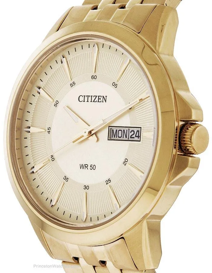 Citizen Quartz Mens Day/Date Watch - Gold-Tone Case - Champagne Dial