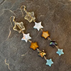 Citrine Gemstone Star with Mother of Pearl, Amazonite and Abalone Shell Drop Earrings