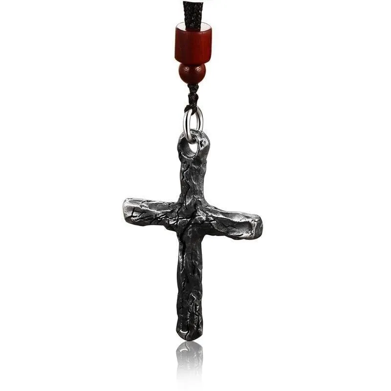 Crack Cross 925 Sterling Silver Vintage Punk Rock Biker Pendant Necklace