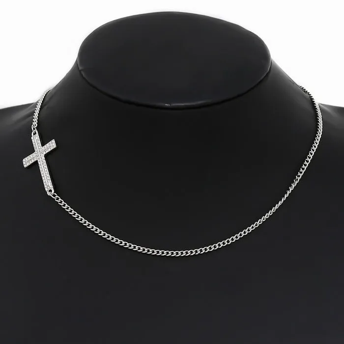 Cross Side Pendant Short Necklace