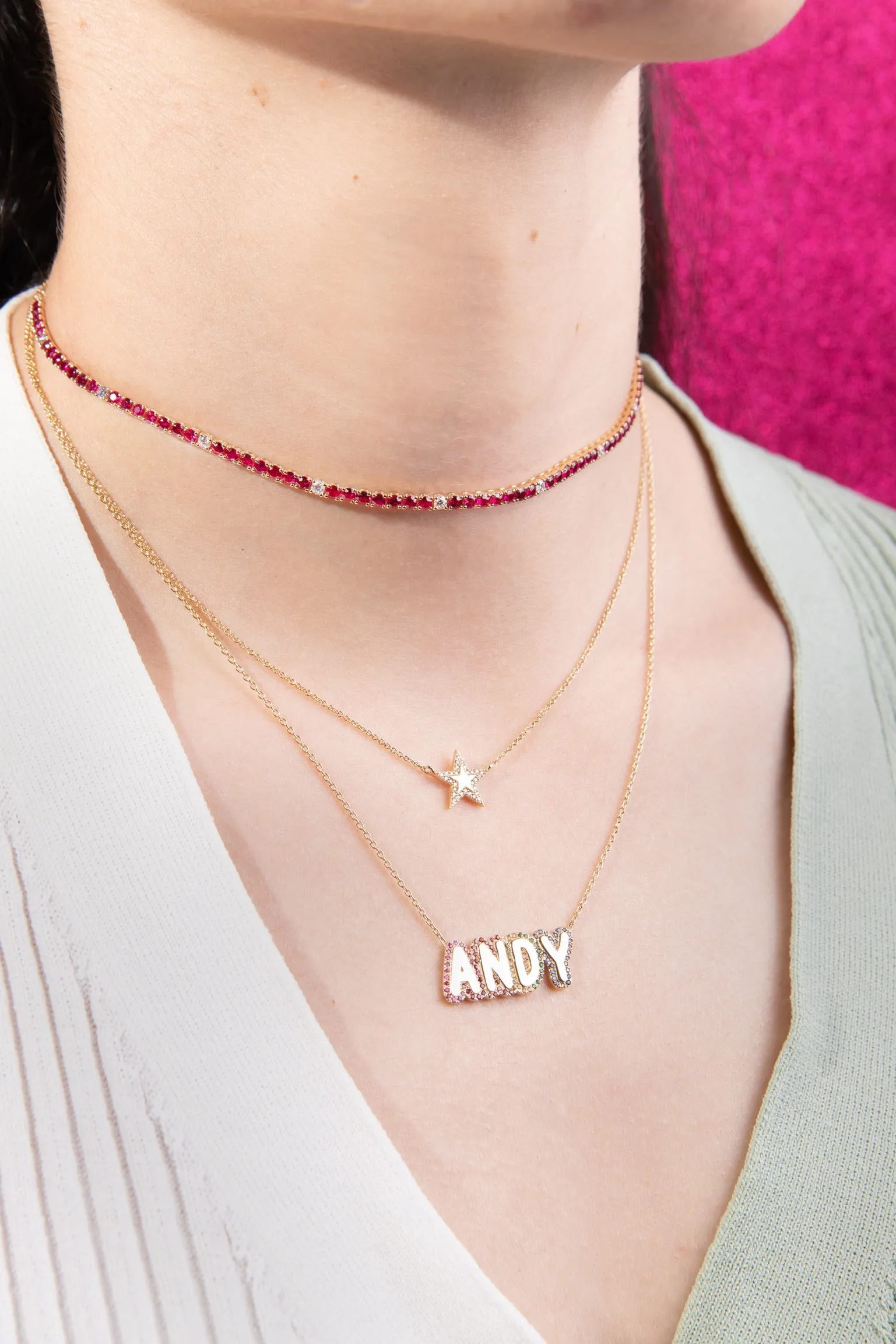 Custom Rainbow Bubble Letter Necklace