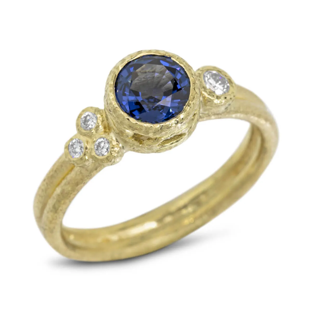 Delicate Double Band Round Blue Spinel Ring with diamonds