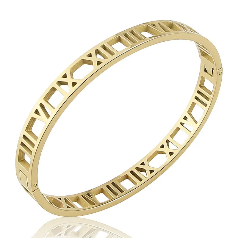 Delicate Hollow Roman Numeral Bangle