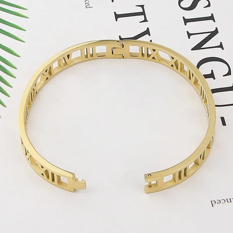 Delicate Hollow Roman Numeral Bangle