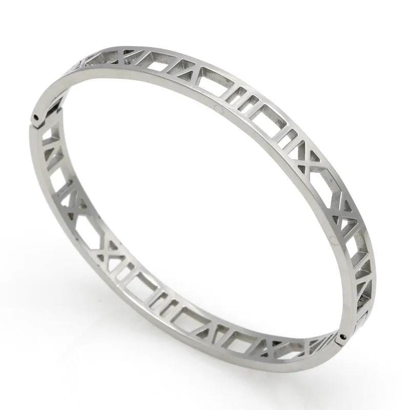 Delicate Hollow Roman Numeral Bangle