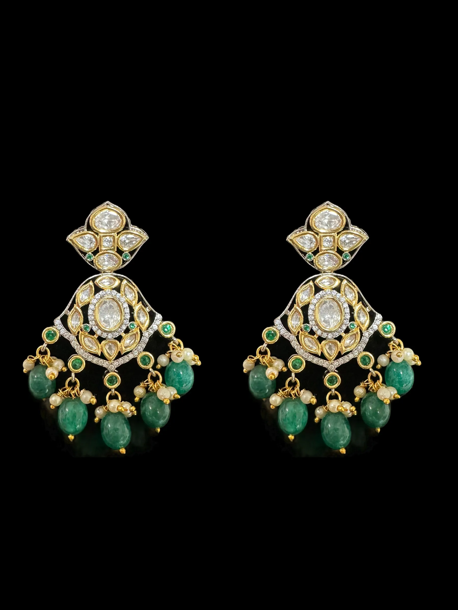 DNS62 Reema high quality polki necklace set - green ( READY TO SHIP  )