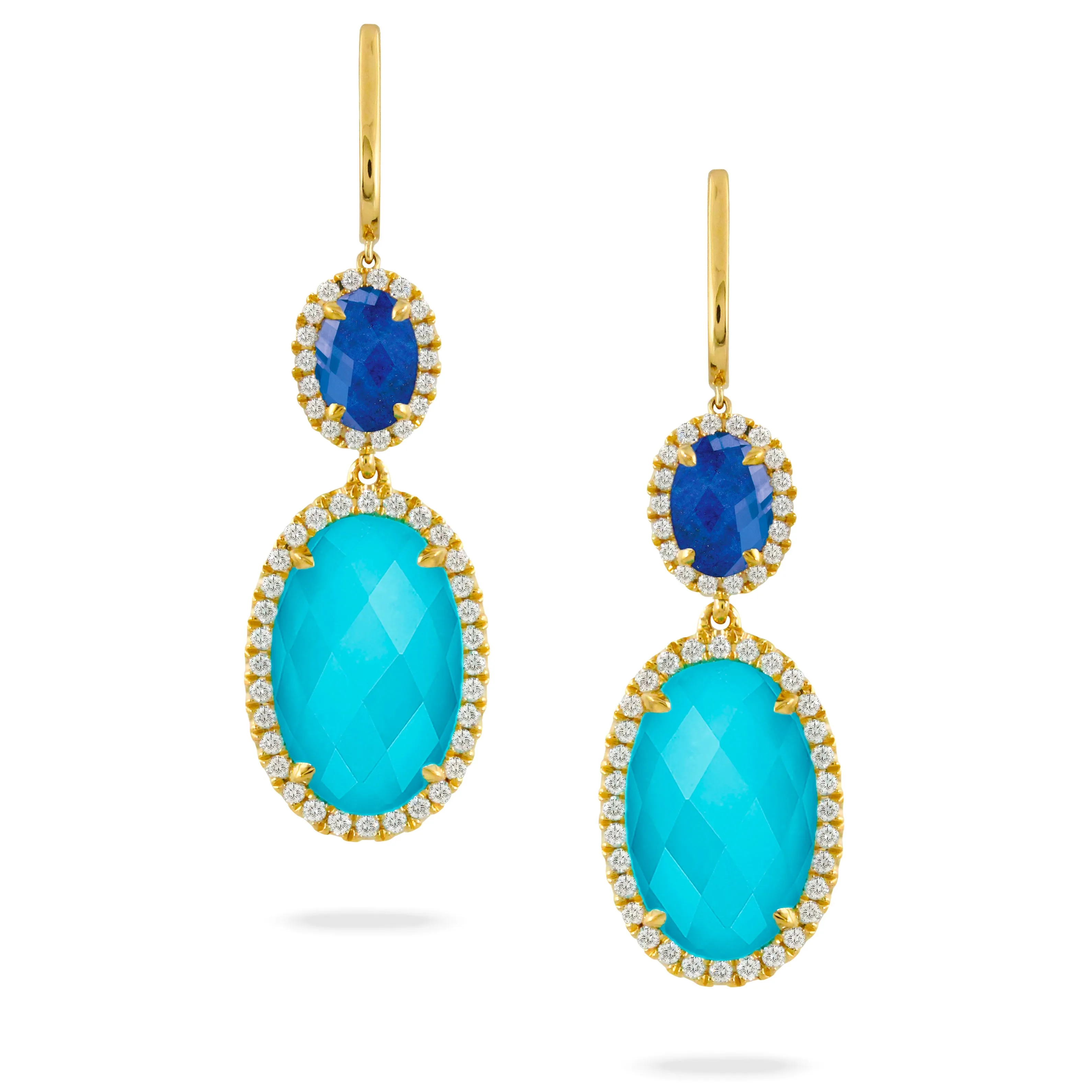 Doves St. Barth's Blue Turquoise, Quartz & Diamond Halo Drop Earrings