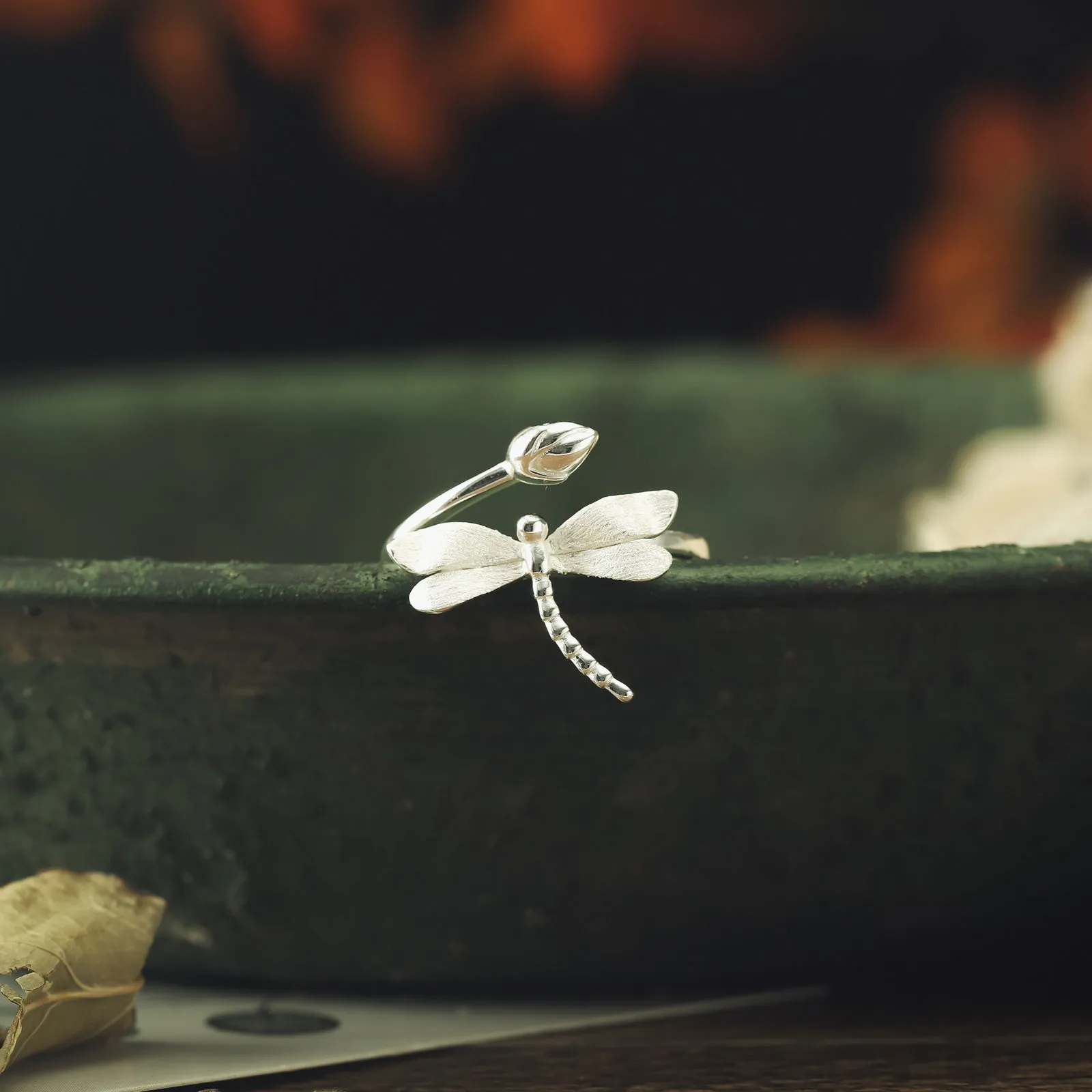 Dragonfly & Lotus Bud Ring