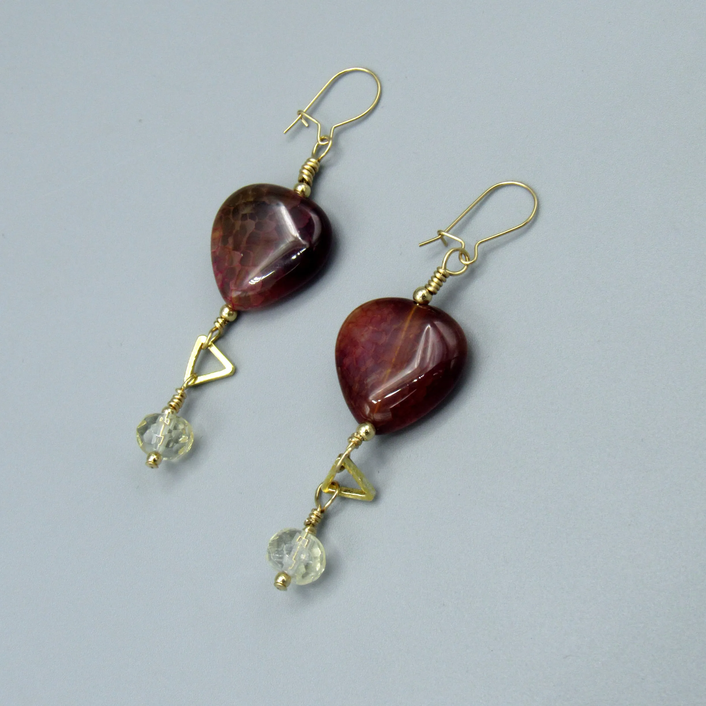 Dragon’s Vein Agate Gemstone, Citrine, Gold Vermeil, 14 kt gf, Drop Earrings