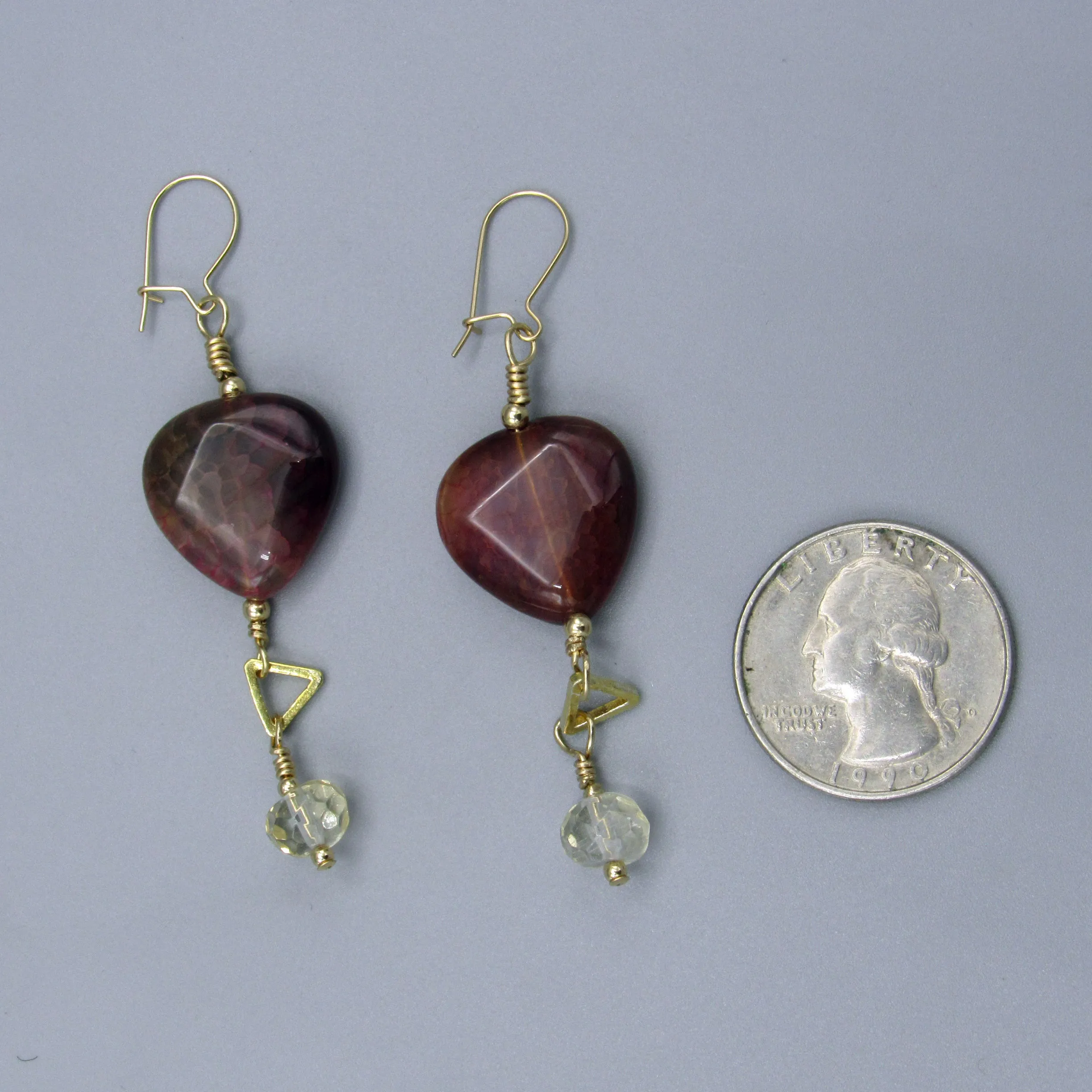 Dragon’s Vein Agate Gemstone, Citrine, Gold Vermeil, 14 kt gf, Drop Earrings