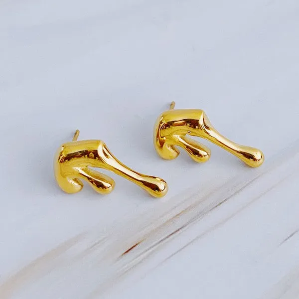 Draping Gold Molten Stud Earrings