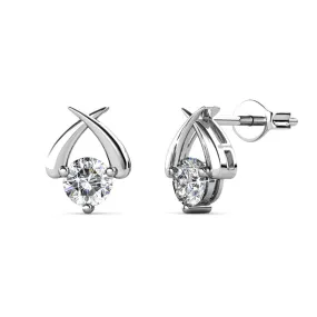 Eloise Modest 18k White Gold Plated Stud Halo Earrings with Solitaire Round Cut Swarovski Crystals