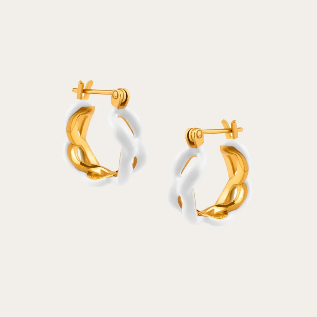 Enamel Gold Chain Link Hoop Earrings