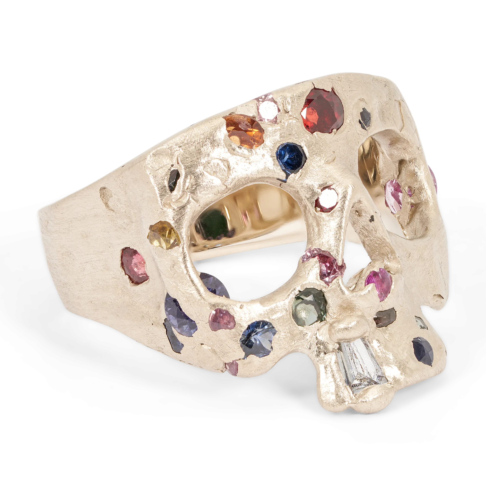 Extra Small Rainbow Confetti Skull Ring in White - Made to Order